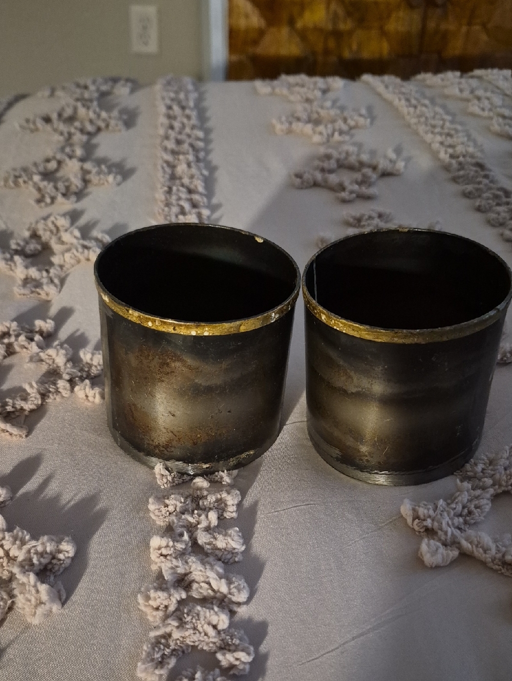 Magnolia Black Metal Cylinder Mini Vases with Gold Accents - Set of 2